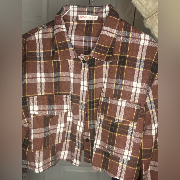 Brown Plaid Romwe Crop Jacket/shirt - Picture 2 of 4